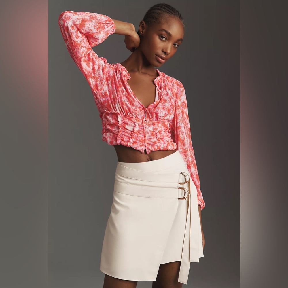 Crop Peplum Blouse in Coral Pink